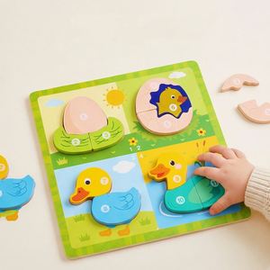 Jouets éducatifs pour enfants de 1, 2 et 3 ans, blocs de construction en bois avec animaux de dessin animé, puzzles pour tout-petits, cadeau préscolaire pour enfants - Product Image 1