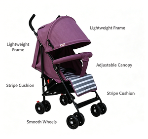 Poussette pliable légère pour bébé, poussette pour enfants, possibilité de s'asseoir/s'allonger, roues silencieuses, frein à ceinture, pare-soleil complet, acier inoxydable - Product Image 2