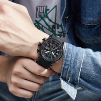 Montre pour homme MINI FOCUS 0379G, analogique, style antique, chronographe Miyota, tachymètre, étanche, quartz, sport, lumineuse, silicone