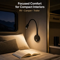 Lampe murale LED noire moderne et flexible pour chambre à coucher, camping-car, bateau - 12V/24V 2W, intensité réglable par toucher, col de cygne pour tête de lit