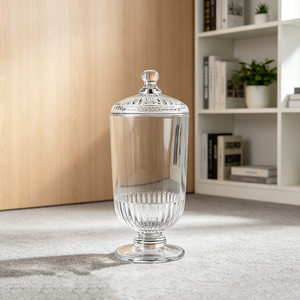 <span class=keywords><strong>Pot</strong></span> en verre transparent <span class=keywords><strong>de</strong></span> style apothicaire avec couvercle en relief, plat décoratif sur pied pour bonbons – Compatible micro-ondes, écologique, passe au lave-vaisselle, grande capacité - Product Image 1