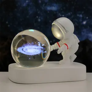 3D Luminoso Cristal Bola mesa lâmpada Sistema Solar Lua Vidro Ornamento artesanato com Resina Base Crianças Estudante Presentes