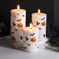 Ensemble de 3 bougies LED à flamme vacillante en cire de paraffine à télécommande Matti's, décoration d'Halloween, pilier blanc