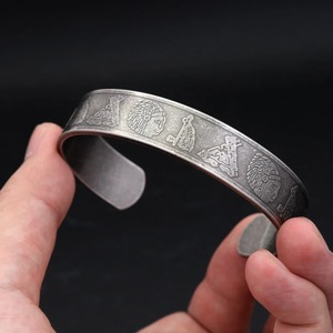 Yunnique Brazalete Abierto de Acero Inoxidable para Hombre, Plata Tibetana con Grabados del Antiguo Faraón Egipcio, Brazalete Vikingo de Moda, Joyería de Regalo - Product Image 4