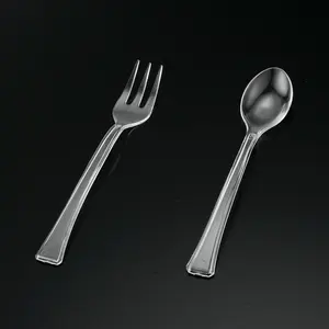 Small Fork Silver Coated 11.4*1.8cm Wedding Party Disposable Cutlery Flatware Plastic Forks