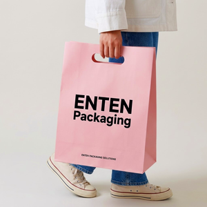 Bolsa de Papel Kraft Rosa Personalizada con Logotipo, Bolsa de Papel Portátil Reutilizable para Compras, Empaque de Alimentos, Comida para Llevar, Café, Panadería - Product Image 2