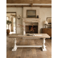Table à manger vintage en bois vieilli, table longue à colonnes romaines, bureau de style français pour salle à manger à domicile