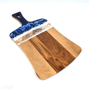 Tabla de cortar de madera de acacia hecha a mano, patrón de onda azul de resina, bloque de carnicero de grano final, tabla de cortar grande de madera maciza para Cocina - Product Image 2