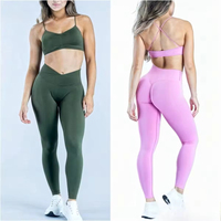 Ensemble de sport 2 pièces sans logo, nouvelle collection été, pour femme, avec haut de yoga dos croisé et leggings, idéal pour le Pilates et le fitness