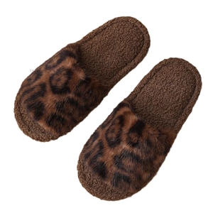 Faux Fur Open Toe Indoor Custom Home <b>Fluffy</b> Leopard Print Slippers Women <b>Fluffy</b> Cotton Slippers - Product Image 5
