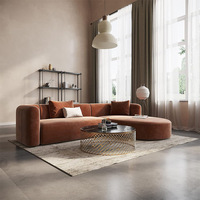 Canapé modulaire incurvé en forme de L, style italien minimaliste, sectionnel mobile, en tissu velours premium compressé sous vide pour salon