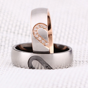 Stainless Steel Heart Shaped <b>Couple</b> <b>Rings</b> 6mm Pave Setting Engagement Jewelry for Women Men - Product Image 3