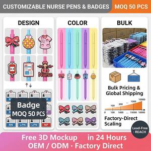 Penna Retrattile Personalizzata con Patch in Silicone a Cartone Animato, Due Stili per Palestra e Medicina, Penna in Plastica Rosa Opaca per Cancelleria Promozionale - Product Image 5