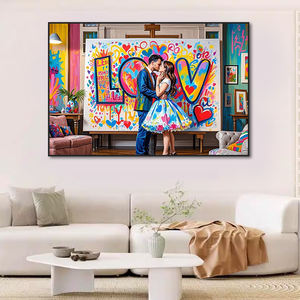 Decoración moderna para el hogar Graffiti Diseño popular Decoración artística Pinturas "Te amo" Besando Pareja Carteles Pintura al óleo <span class=keywords><strong>Mural</strong></span> - Product Image 2