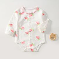 Nouvelle combinaison bébé en coton pur à manches longues printemps/automne, design sans couture, col rond, polyvalente, assortie à tout, nouveau-né