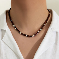 NW1012 Boho Bohème Unisexe Puka Surfer Collier Coquille De Noix De Coco Bois Heishi Disque Perlé Collier Ras Du Cou