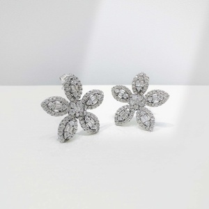 wholesale plata 925 <b>silver</b> Geometric <b>Huggie</b> Earring hip hop party big Baguette Cut Luxury zirconia Luxury fine stud earrings - Product Image 4