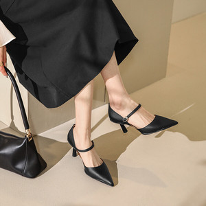 Wholesale High Quality Slim High Heels <strong>Yellow</strong> Shallow Mouth Pointed Toe Slip-on Genuine Leather <strong>Dress</strong> <strong>Shoes</strong> - Product Image 4
