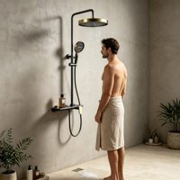 Robinet de douche thermostatique en laiton massif, commande facile par touches de piano, finition polie douce, système de douche multifonctionnel à effet pluie pour hôtel