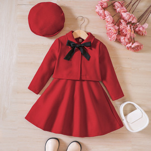 Autumn Winter <strong>Girls</strong> Children O-Neck Polyester/Cotton Long Sleeve Bow <strong>Coat</strong> <strong>Dress</strong> Hat Fashion Suit Princess 3pcs-<strong>set</strong> - Product Image 3