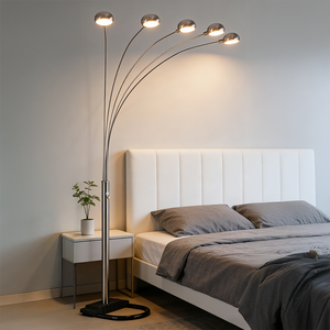 Lampe sur pied moderne et créative 4888SN à 5 arcs, design contemporain, corps de lampe en métal, abat-jour en forme de paon, utilisation en chambre à coucher, salon, LED chaude - Product Image 3