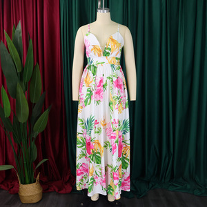 Новое модное летнее элегантное платье с V-образным вырезом, повседневное свободное приталенное пляжное длинное сексуальное скромное платье без рукавов, большие размеры - Product Image 4