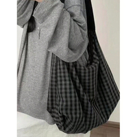Sac à bandoulière unisexe en toile à carreaux, grande capacité, sac fourre-tout minimaliste de style urbain, fermeture à glissière, large sangle, sac hobo
