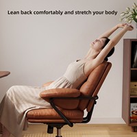 Chaise de bureau ergonomique vintage en cuir véritable avec support lombaire, dossier réglable et pivotant pour BGY021