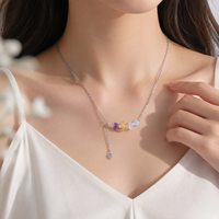 Collier en gros avec pendentif barre souriante en copeaux de cristal Chakra, chaîne réglable plaquée argent avec pompon cœur, idéal pour un cadeau