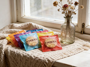 Sachets d'emballage alimentaire personnalisés jetables pour beignets, biscuits et gâteaux, sachets plats à trois soudures latérales avec fenêtre transparente - Product Image 6