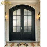 Porte d'entrée double en aluminium de style français moderne avec verre trempé et arche, pour maisons, livraison DDP aux États-Unis