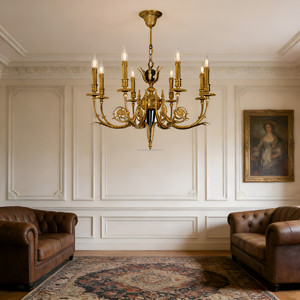 Lustre en verre élégant de style français pour hall d'entrée de villa, mariage, <span class=keywords><strong>éclairage</strong></span> artisanal en laiton antique classique de luxe - Product Image 2