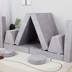 Custom Made Irregular Shaped <b>Sofa</b> Grey Soft Play Set For <b>Kids</b> Safety Feature Child Furniture - Product Image 3