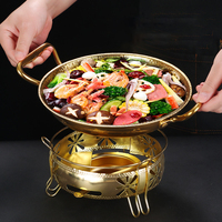 Panci saus restoran baja tahan karat emas, panci penggorengan makanan laut dalam memasak Paella