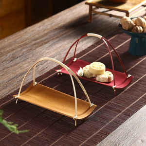 Bamboo Hand Held Basket With Handle Natural Bamboo Strips <b>Snack</b> <b>Tray</b> For Home And Hotel Use - Product Image 2