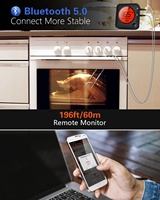 Termometer Daging Digital LCD Luar Ruangan Bahan Stainless Steel dengan Bluetooth, 6 Probe, Jangkauan Nirkabel 60M, Garansi 2 Tahun untuk Panggangan BBQ dan Oven