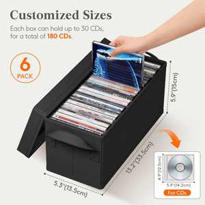 Boîte de rangement pour CD et vinyles en tissu non tissé, pliable, détachable, flexible, avec poignées, empilable, portable, design rectangulaire moderne, type sol - Product Image 2