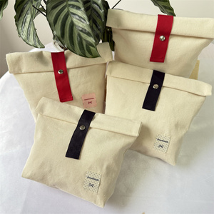 CH Custom Logo Small Canvas Makeup & Jewelry Travel Pouch Natural Cotton Food Bag with Roll Top Closure for <b>Gift</b> Packaging - Product Image 4