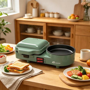 Anbolife Appareil de petit-déjeuner multifonction 3-en-1 <span class=keywords><strong>électrique</strong></span> antiadhésif facile à nettoyer : Grille-sandwich, Grill et Mijoteuse pour la maison - Product Image 5