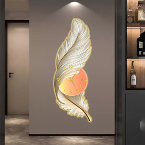 Orologio da Parete con Dipinto di Piume di Lusso, Decorazione Moderna per Casa, Arte Murale LED all'Ingrosso - Product Image 6