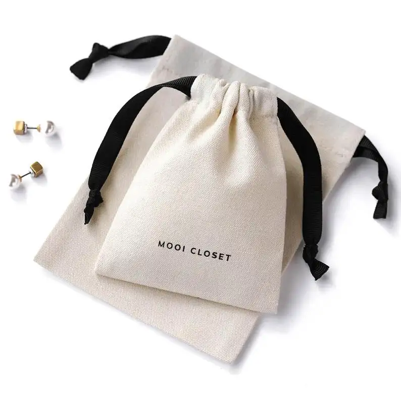 15x20cm White and black 100% Cotton fabric satin drawstring jewelry pouch gift wrap shoes dust bag