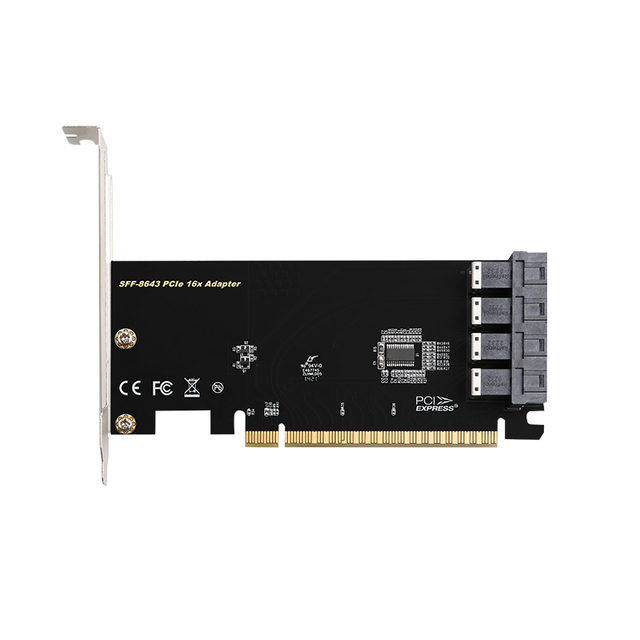 4 X NVME U.2 (one SFF-8643 144pin) PCIe X16 Gen3 to Mini SAS HD (SFF-8643) Quad Port Converter Adapter