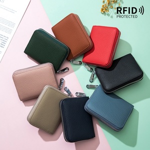 RFID Genuine Leather Card Wallet with Zipper Multi-Function Coin Pocket and Pebble Leather Card Holder Candy Pattern - Product Image 6