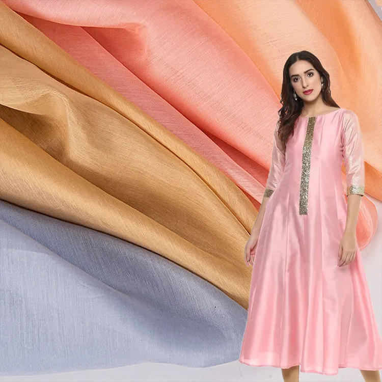 Tay kore charmeuse pembe pırıltılı sari doğal tül şifon pamuk ipek karışık kumaş ipek ürünleri maxi elbise için
