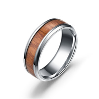 Noir Hommes Anneau Bois Incrustation En Acier Inoxydable Anneaux 8mm Vintage En Bois Anneau De Mariage Fiançailles Bijoux En Gros Punk Unique