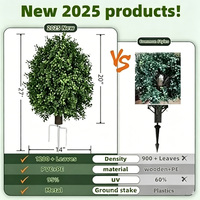 Pohon Boxwood Buatan 27 inci Baru 2026, Tanaman Hijau Palsu Tahan UV untuk Lanskap Taman