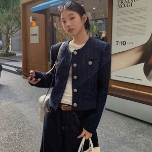 Chaqueta Corta de Mujer, Estilo Vintage, de Poliéster, Cuello Redondo, Manga Larga, Elegante e Informal, <span class=keywords><strong>para</strong></span> Otoño e Invierno - Product Image 3