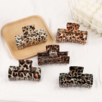 Pince à cheveux rectangulaire en PVC imprimé léopard, tendance et vintage, pour femme, pour coiffure mi-attachée à l'arrière de la tête