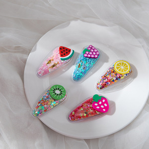 Pinzas de Pelo Transparentes con Diseño de Arena Movediza Coloridas Estilo Coreano para Niñas, Pinzas de Pelo con Forma de Fruta para Bebés, Horquillas con Borde de Arena Movediza con Forma de Fruta - Product Image 3