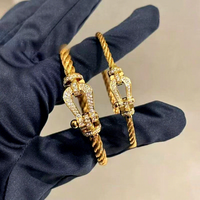 Gelang Gesper Tapal Kuda Berkualitas Tinggi Mewah Ringan Kristal Penuh Tali Kawat Besi Emas Mawar Perhiasan DIY Wanita Hadiah Ulang Tahun